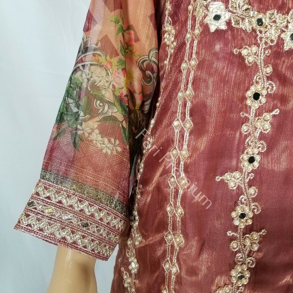 Pakistani Branded Fancy Embroidered Shaded Masuri 3-Piece Shalwar Kameez Orange - Picture 12 of 17